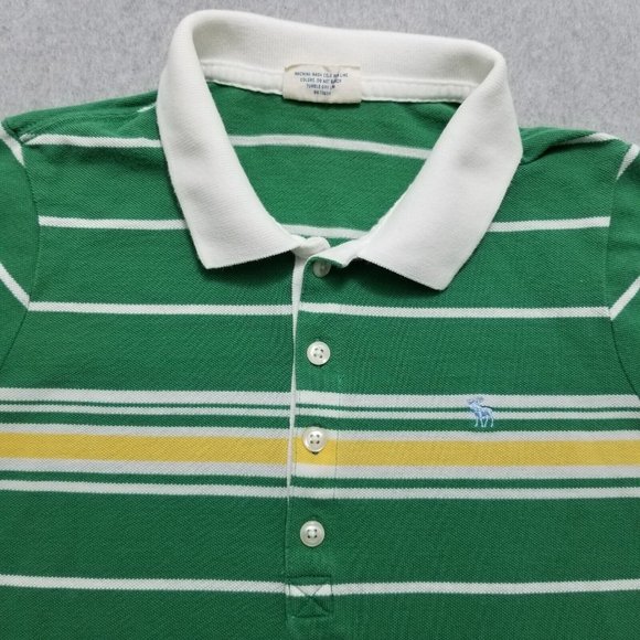 Abercrombie & Fitch Shirt Youth Large Green Striped Short Sleeve Polo Neck Girls - Picture 4 of 10